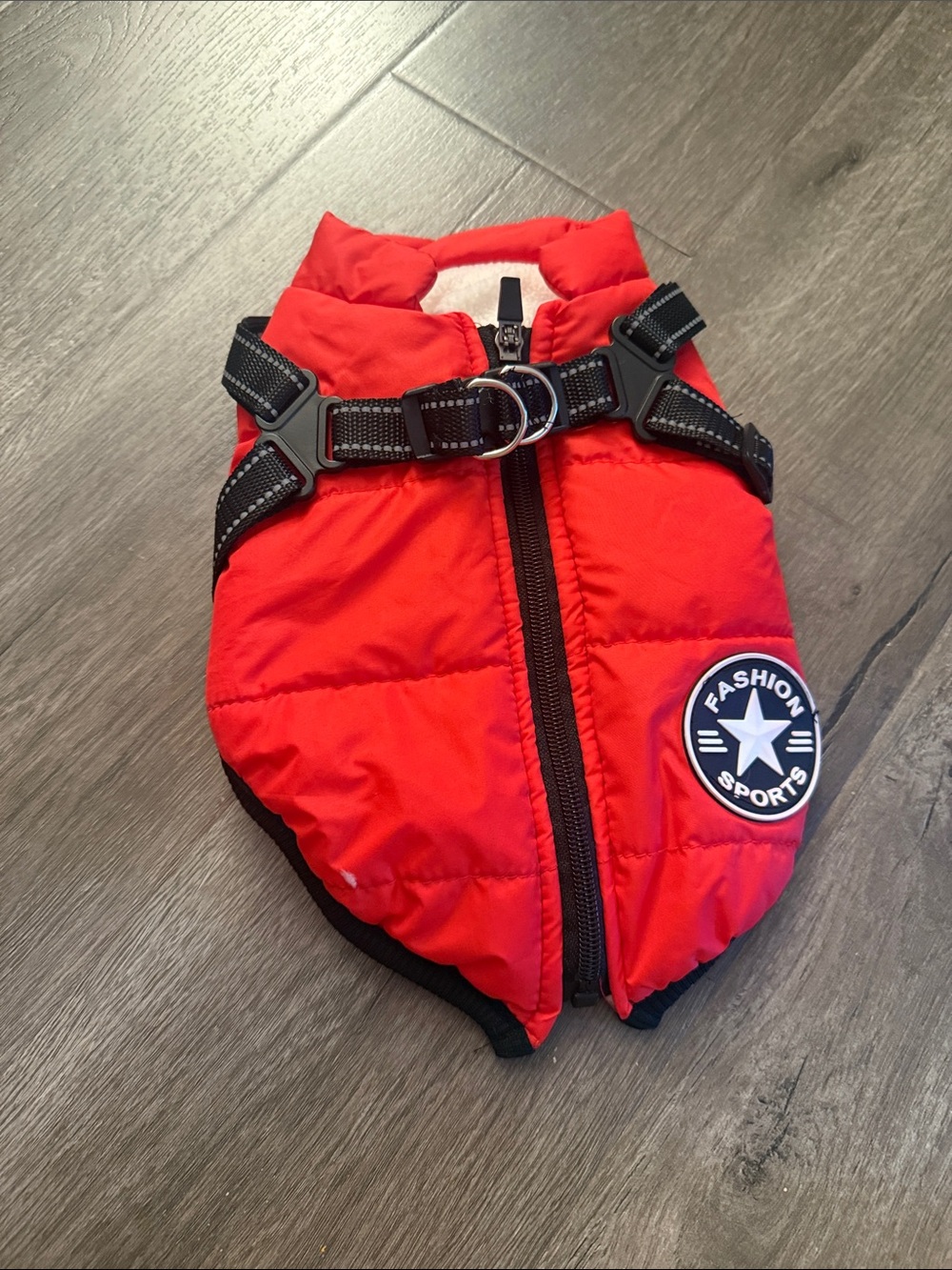 Red Kids Puffer Jacket with Harness Detail